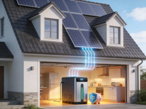 Nowoczesny dom jednorodzinny posiadający panele PV i magazyn energii do fotowoltaiki
