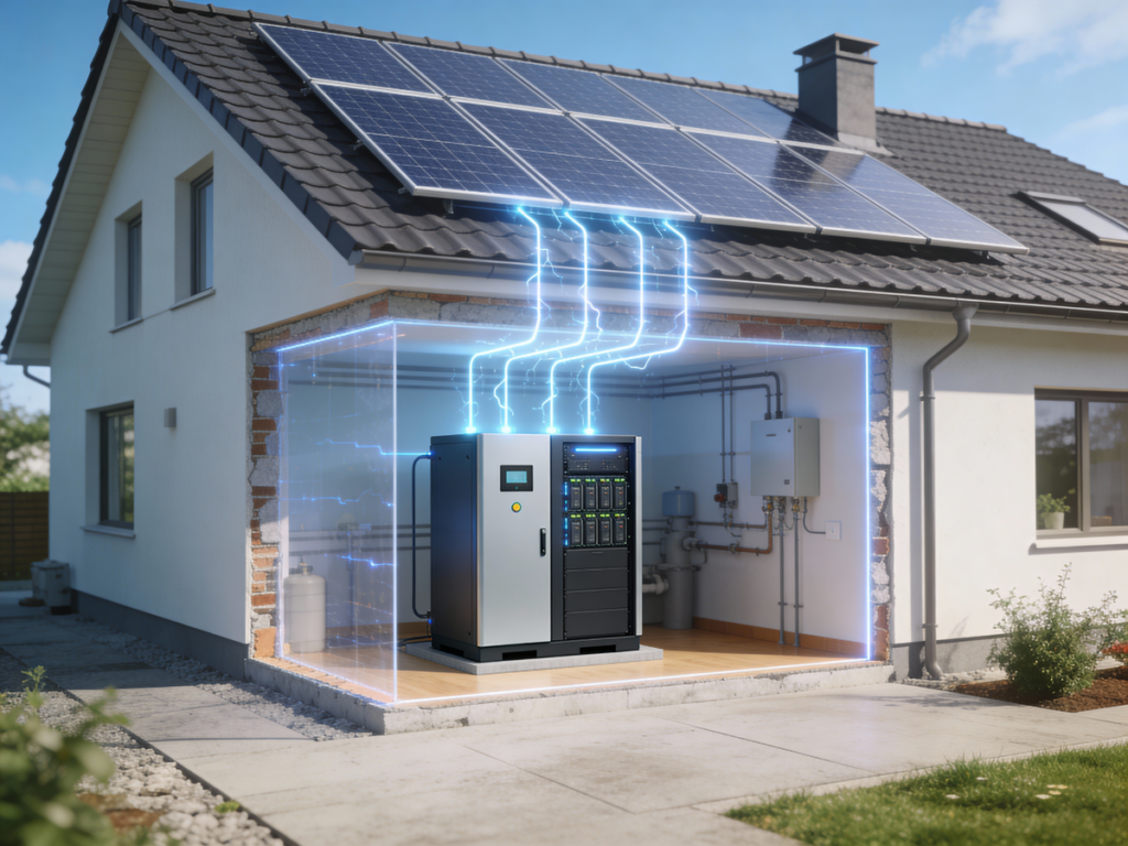 Nowoczesny dom jednorodzinny wyposażony w system fotowoltaika z magazynem energii