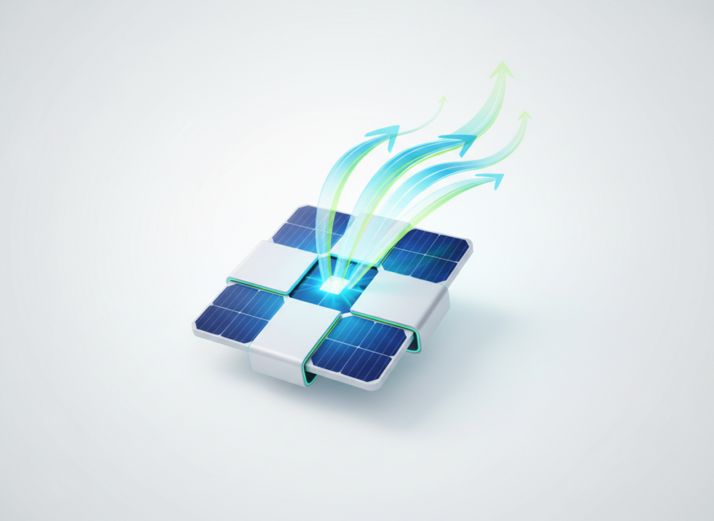 Nowoczesny fragment kolektora słonecznego na jasnym tle, symbolizujący opłacalność inwestycji w kolektory słoneczne cena.