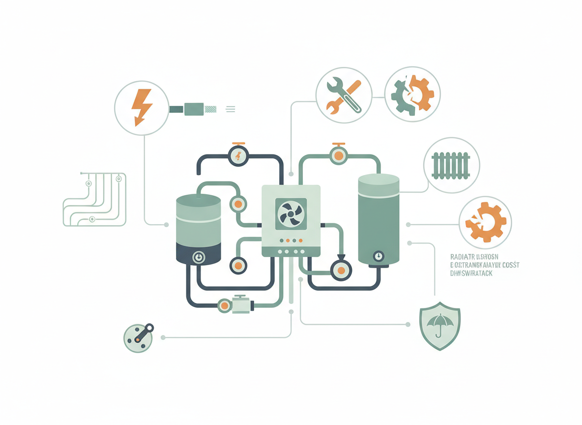 Pompy ciepła koszty: graficzna wizualizacja ukrytych kosztów i dodatkowych elementów systemu.