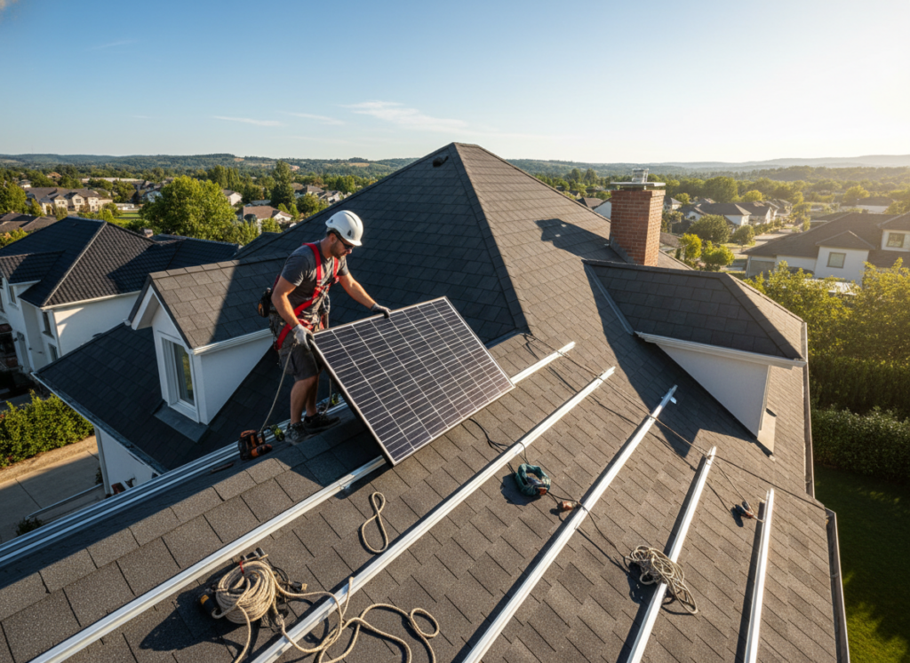 Profesjonalny montaż paneli fotowoltaicznych na dachu skośnym